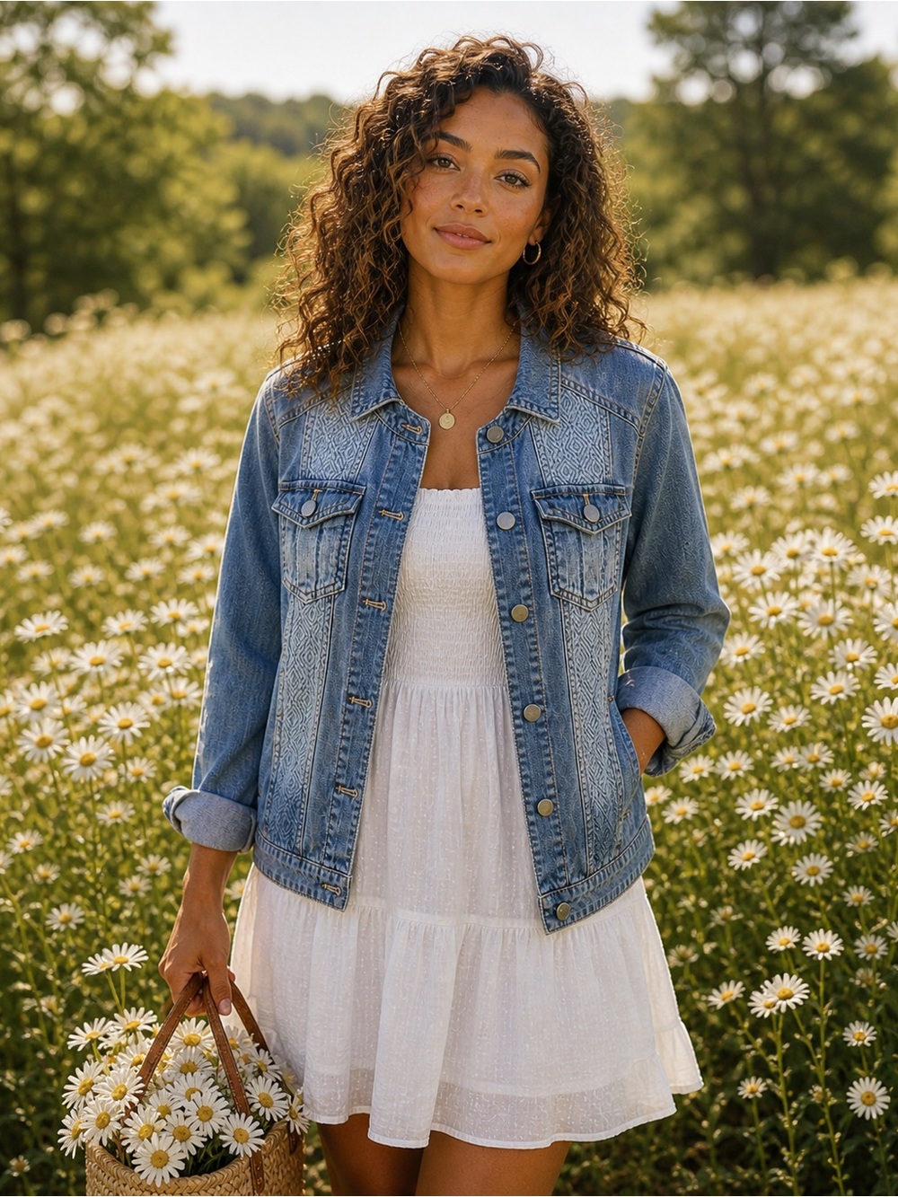 LARGE Christopher & Banks Blue Jean Denim Jacket pockets